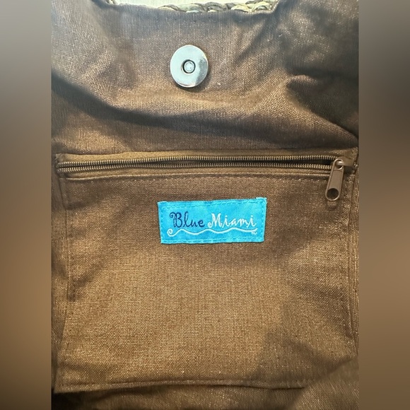 Blue Miami Straw Tote Bag Woven Boho Beach Purse Shell Accent 17”x10” - Picture 9 of 12